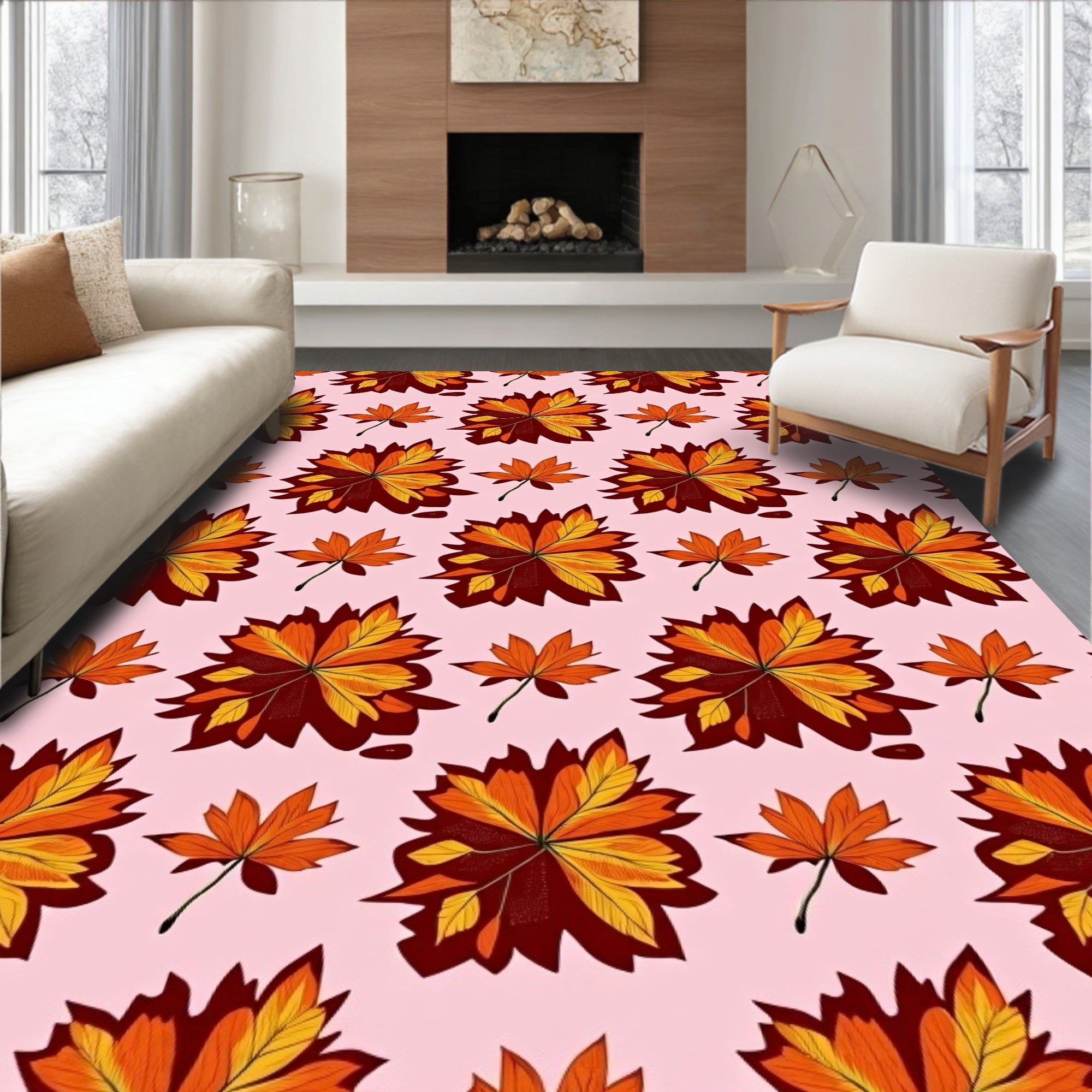 Autumn Leaves Floral Pattern Rug