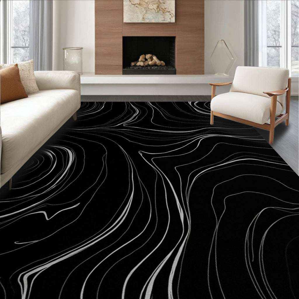 Black White Swirl Abstract Pattern Rug