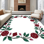 Floral Vine Geometric Pattern Border Rug