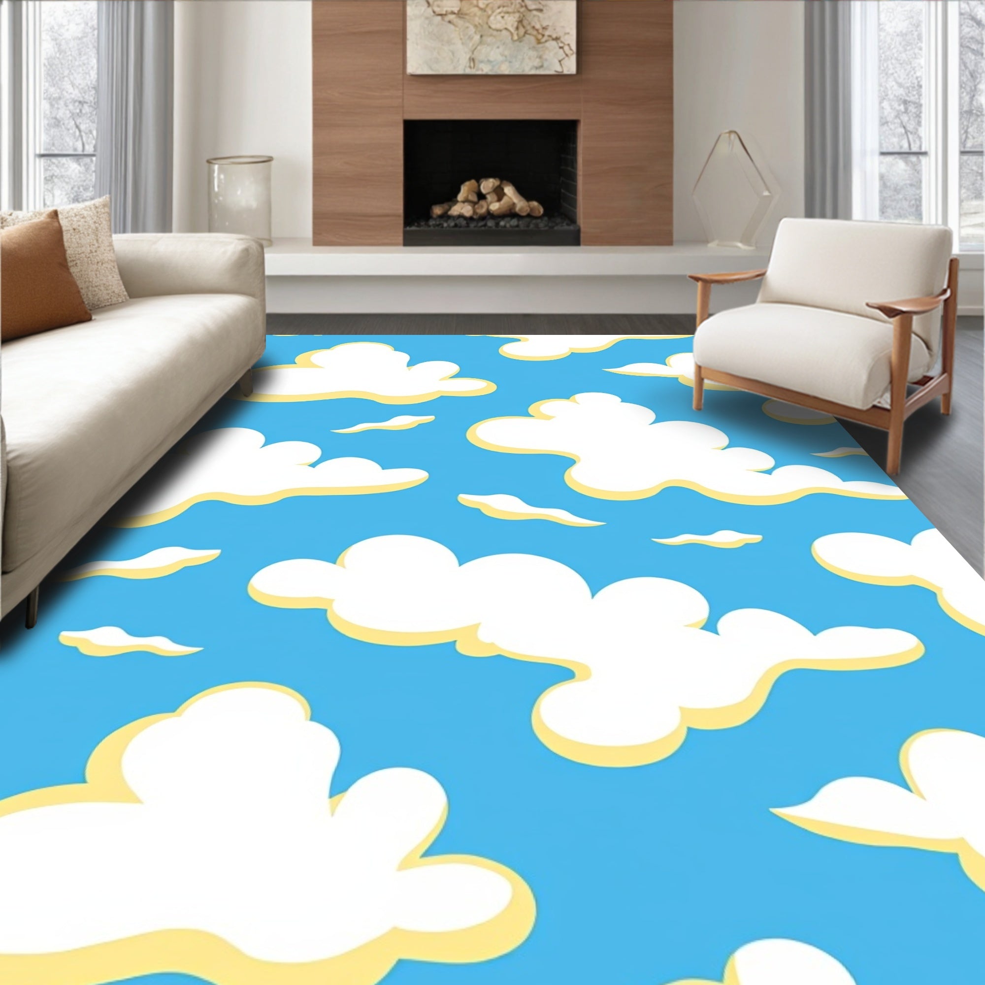 Whimsical Cloud Sky Pattern Rug
