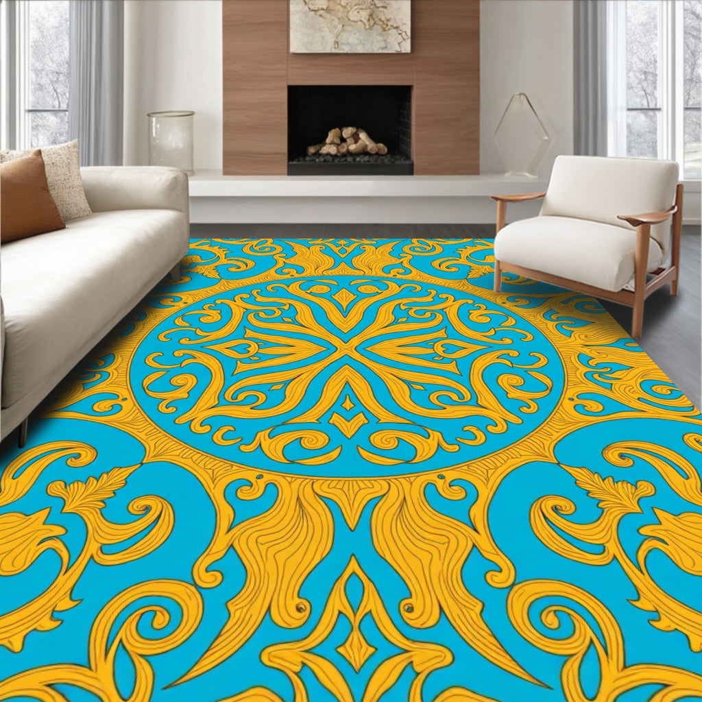 Opulent Gold Floral Medallion Pattern Rug