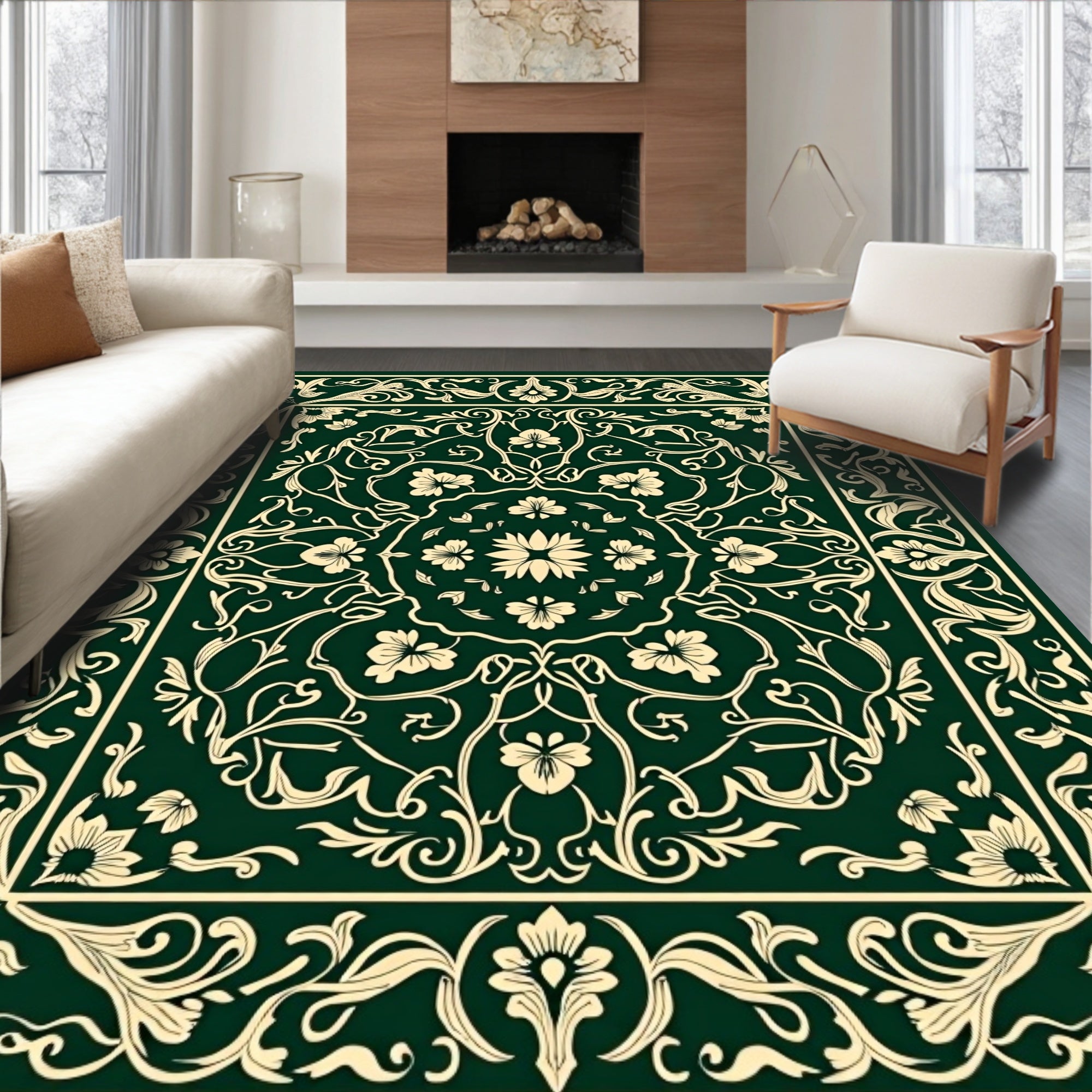 Ornate Floral Square Patterned Rug