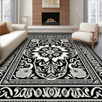 Elegant Black Floral Scrollwork Design Rug