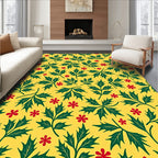 Green Leaf Red Flower Pattern Rug