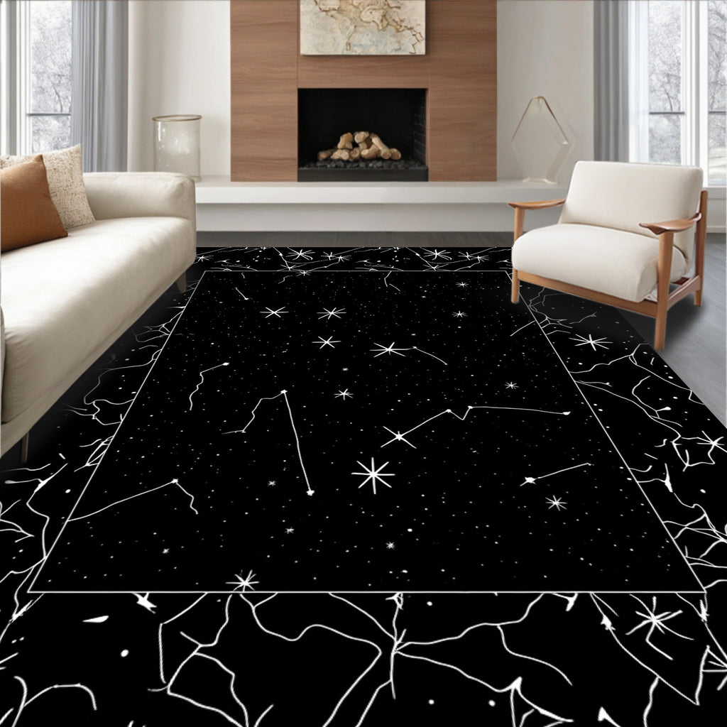 Cosmic Star Constellation Black White Rug