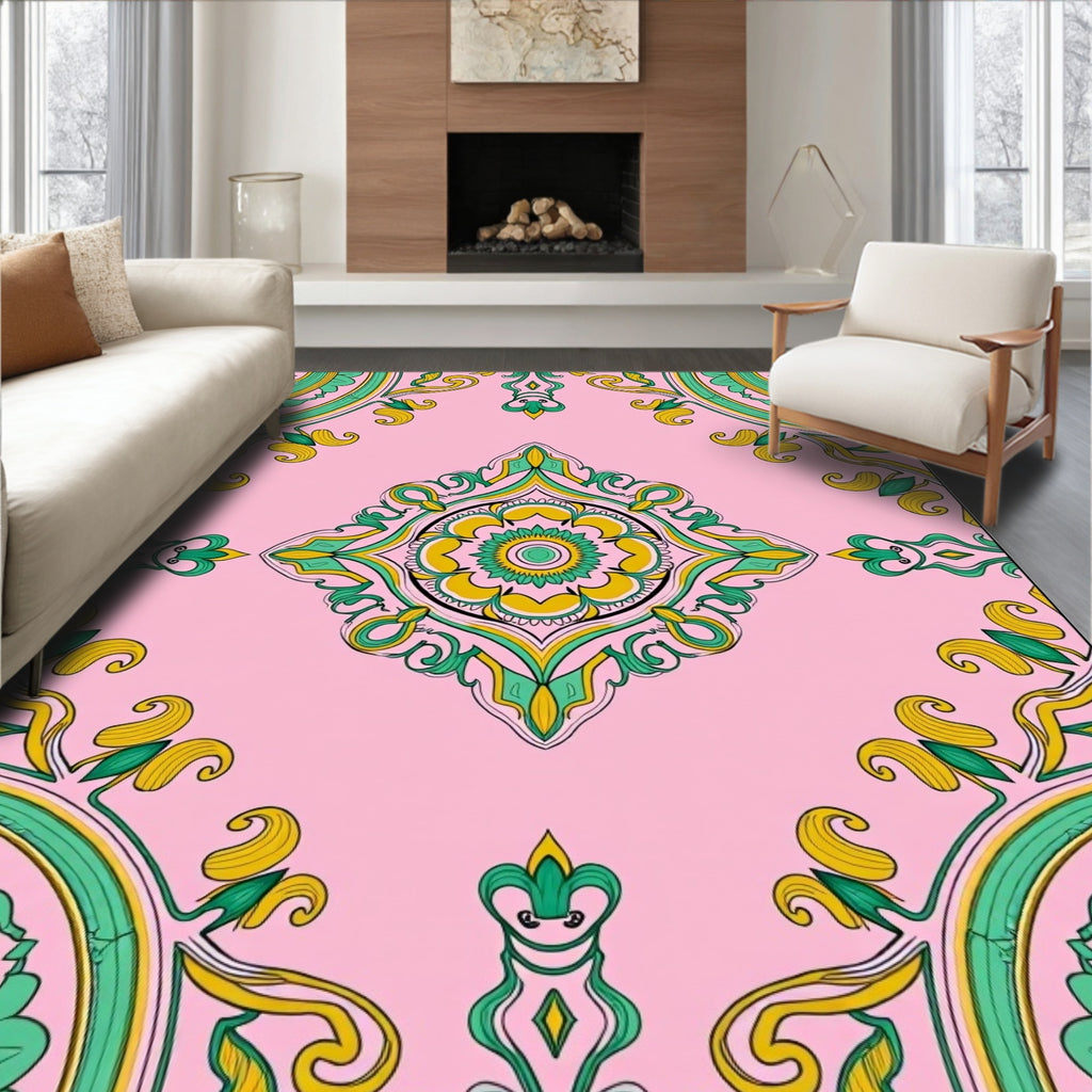 Pink Floral Medallion Pattern Rug