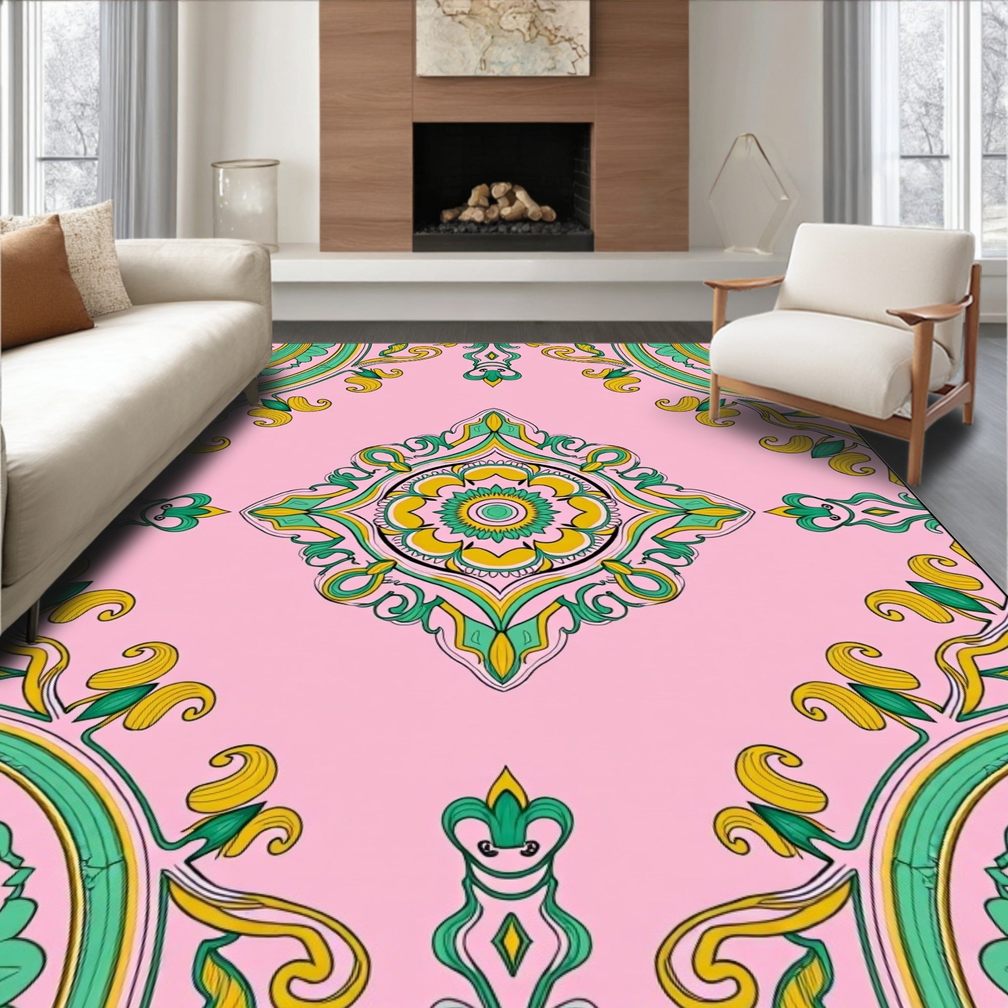 Pink Floral Medallion Pattern Rug
