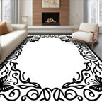 Delicate Botanical Butterfly Scrollwork Rug