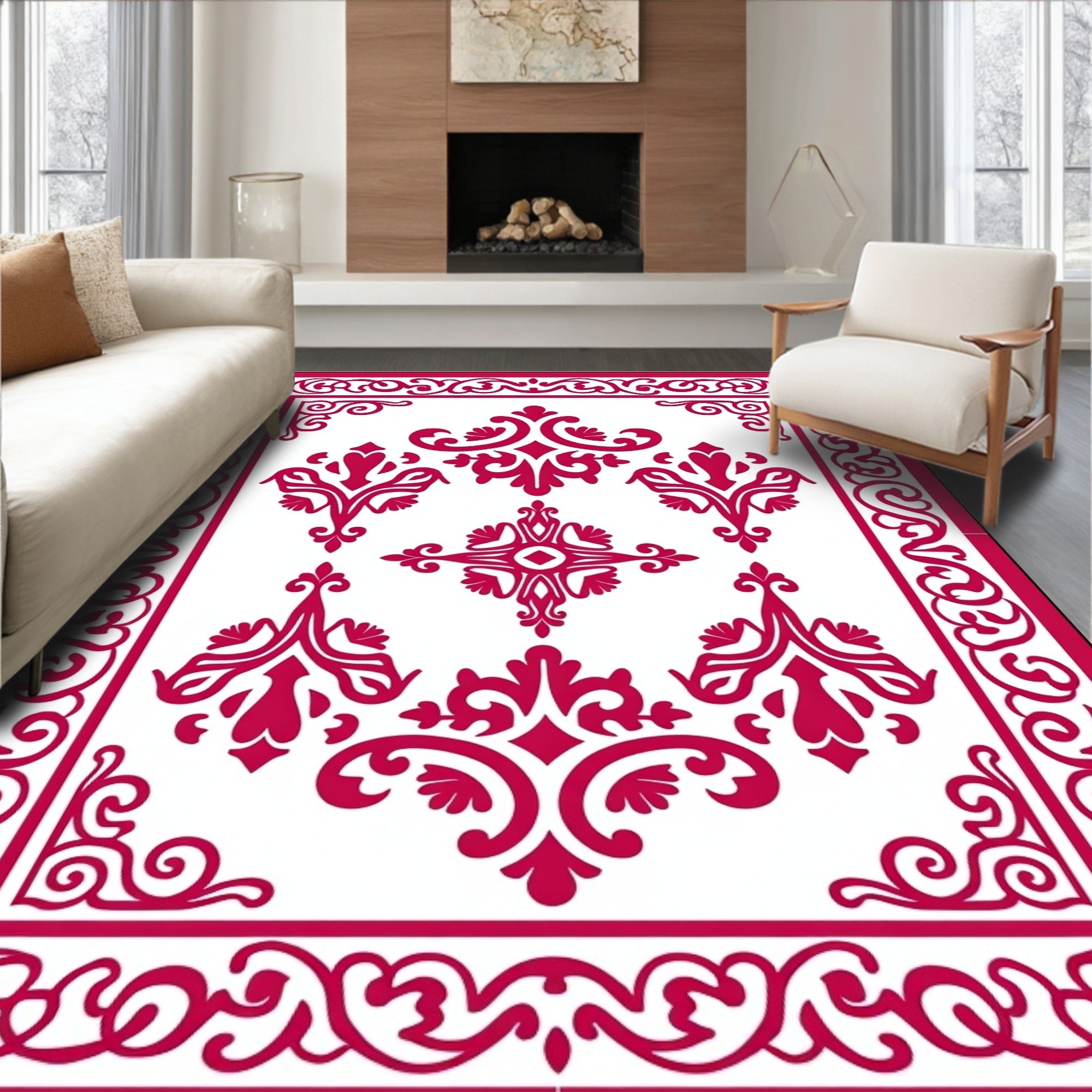 Regal Elaborate Crimson Floral Patterns Rug