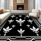 Elegant Black White Fleur-de-lis Pattern Rug