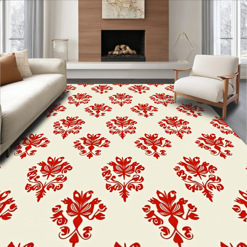 Classic Red Floral Damask Pattern Rug