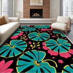 Vibrant Tropical Black Floral Rug
