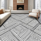 Intricate Black White Maze Pattern Rug