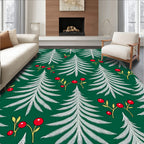White Evergreen Forest Red Berry Rug