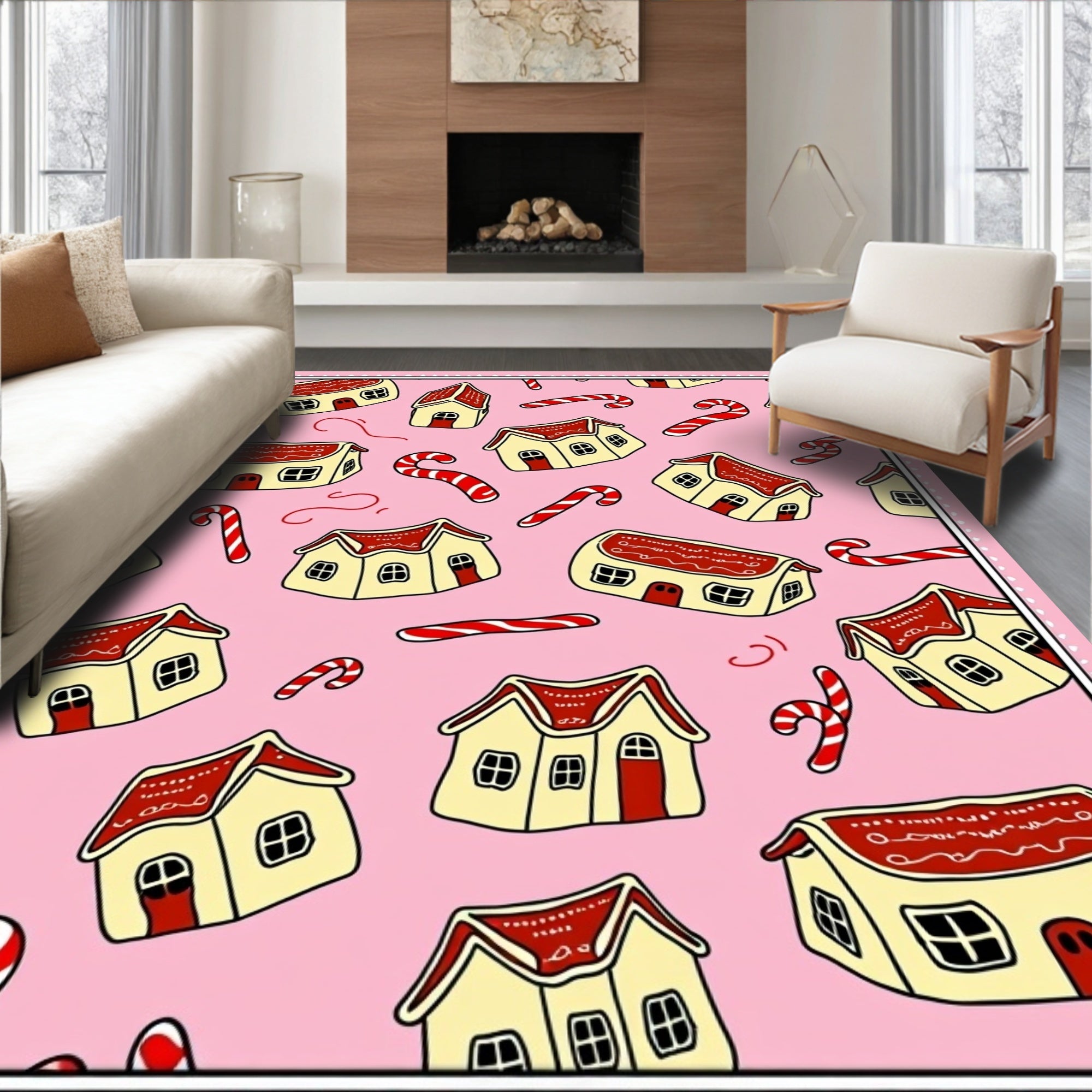 Gingerbread Houses Candy Cane Pattern Rug