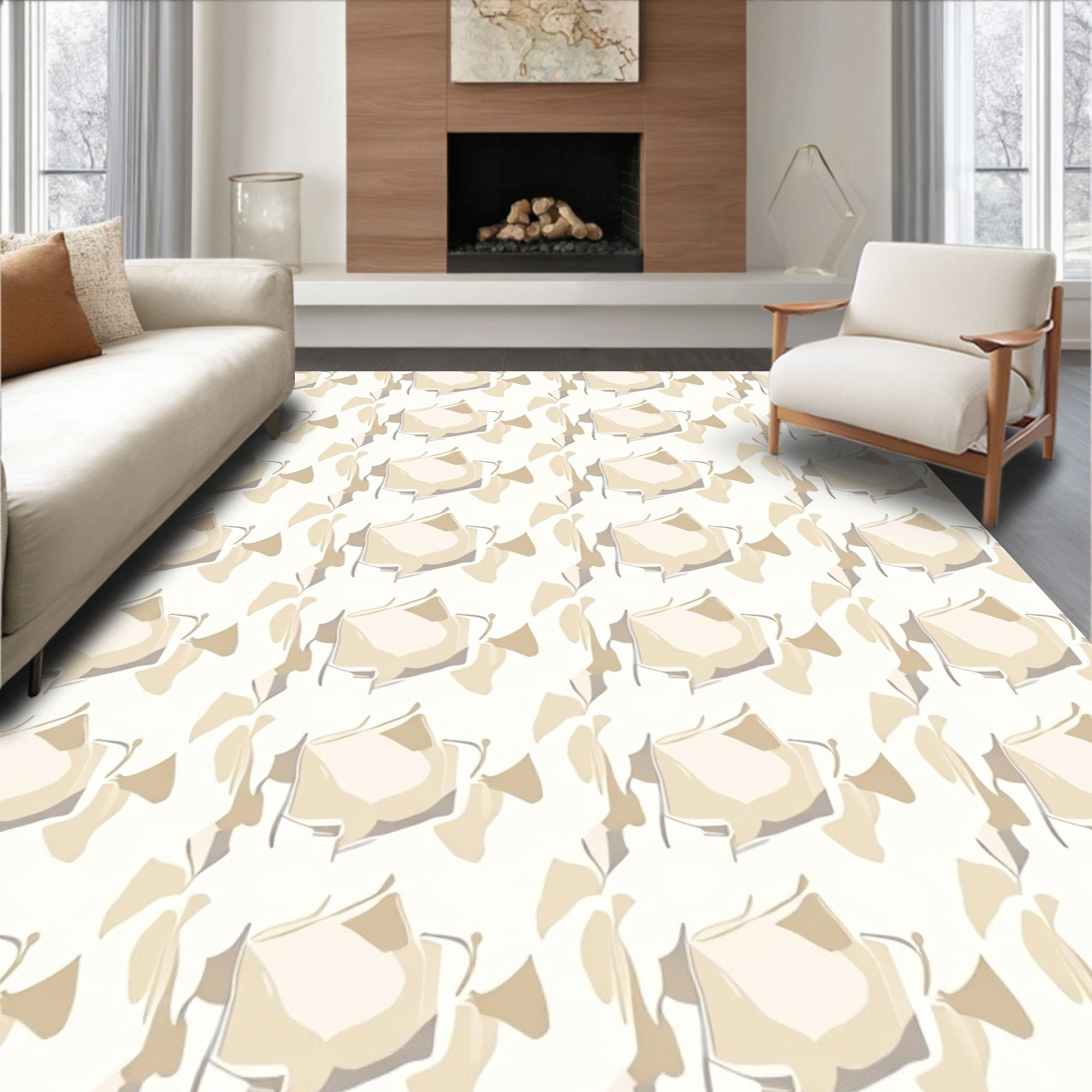 Soft Beige Abstract Organic Pattern Rug