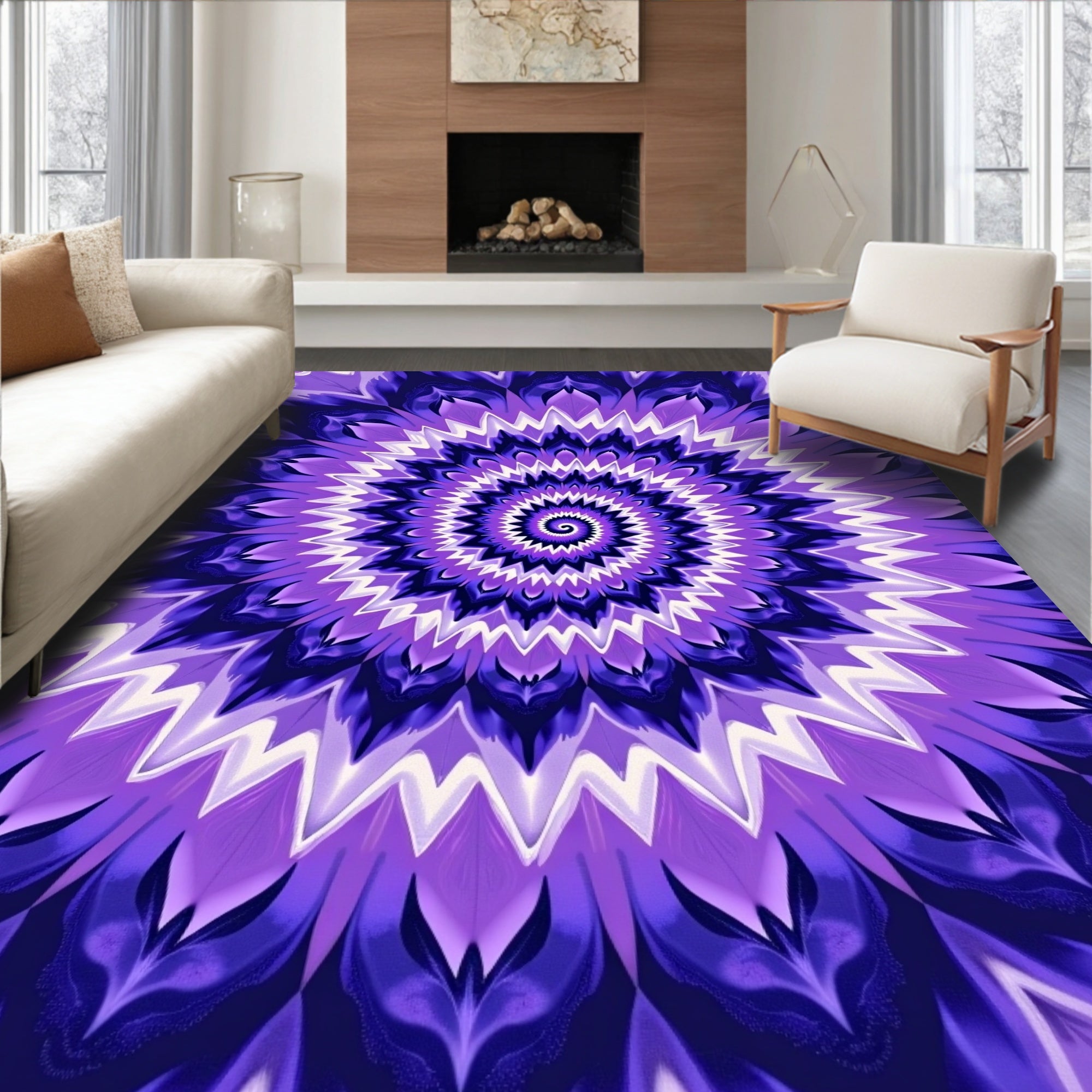 Vibrant Violet Psychedelic Floral Design Rug