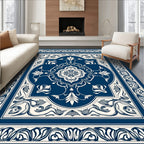 Classic Blue White Floral Medallion Rug