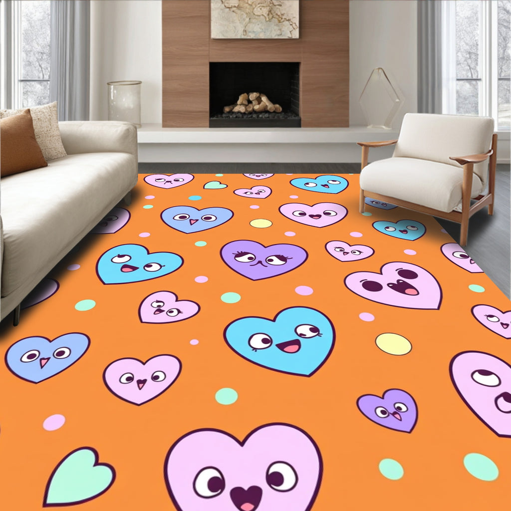 Whimsical Heart Characters Pattern Rug