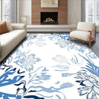 Blue Organic Leaf Pattern Rug