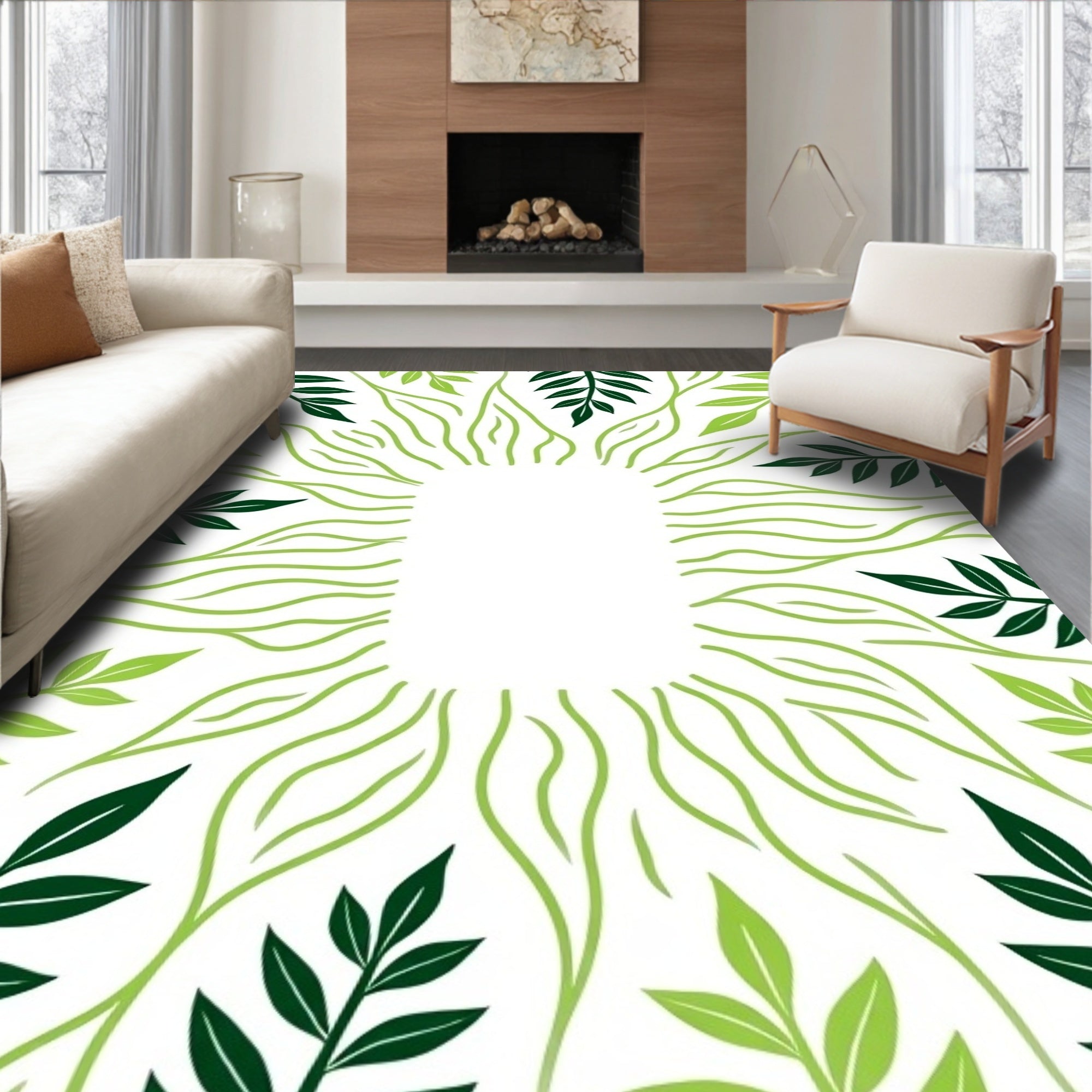 Greenery Vine Leaf Pattern Rug
