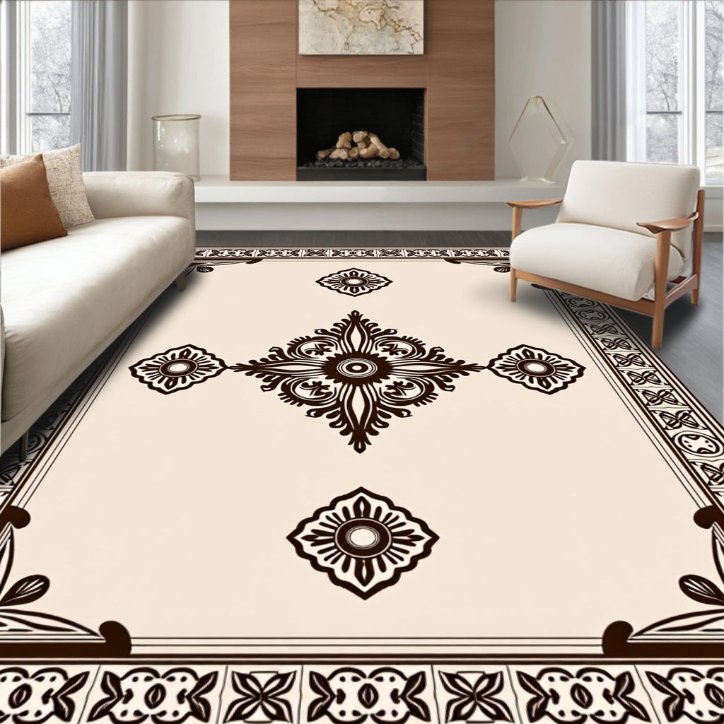 Regal Floral Centerpiece Border Pattern Rug