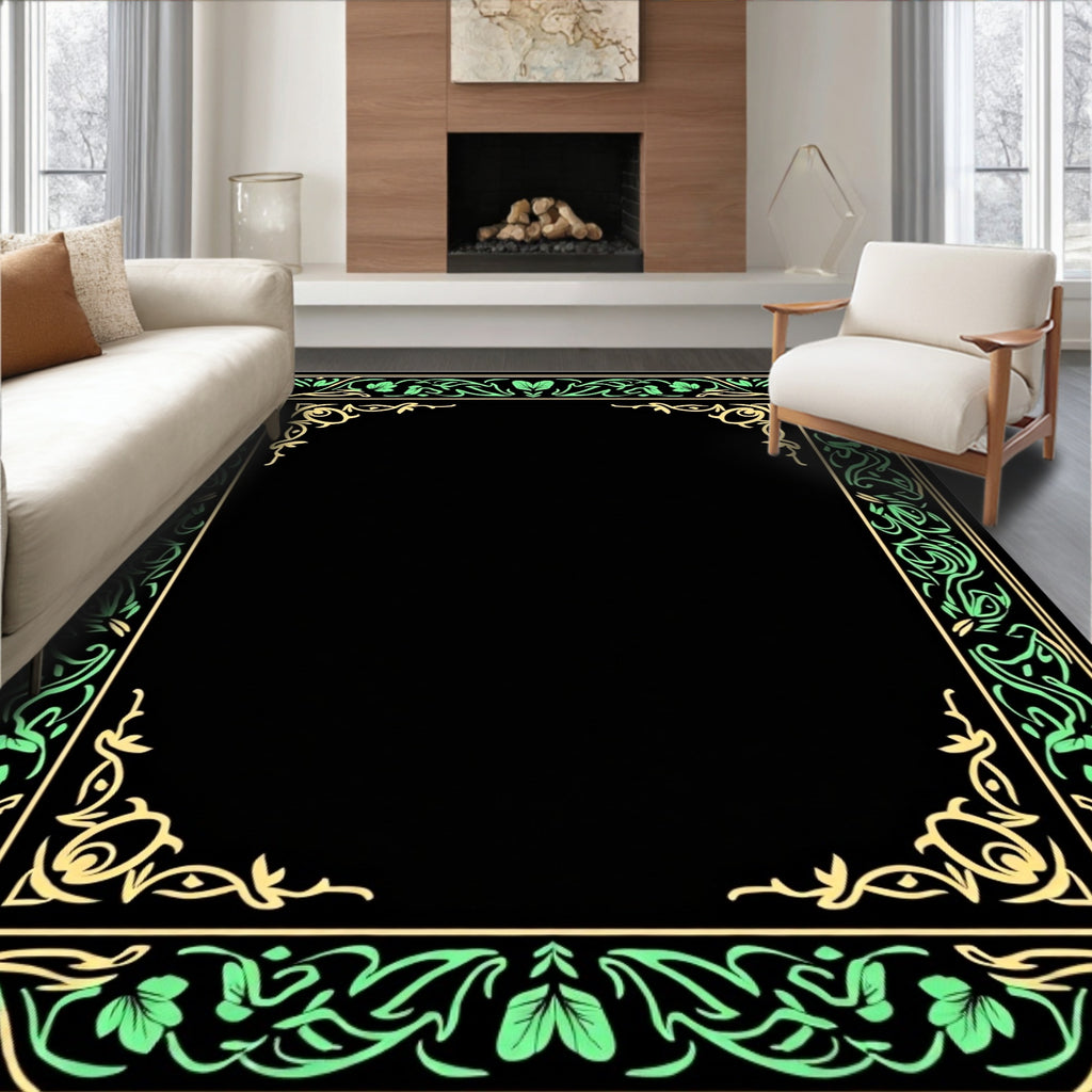 Ornate Green Yellow Floral Garland Border Rug