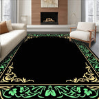 Ornate Green Yellow Floral Garland Border Rug