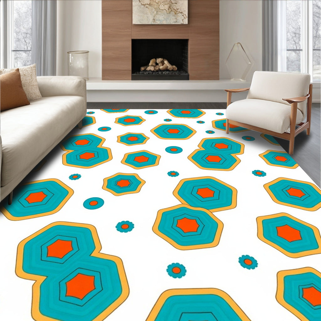 Geometric Abstract Teal Orange Shapes Rug