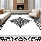 Ornate Black Scroll Mandala Design Rug