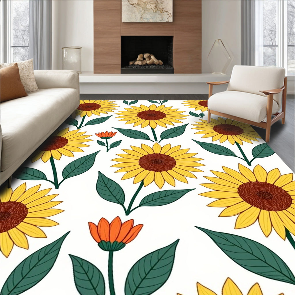 Bright Yellow Sunflowers Floral Pattern Rug