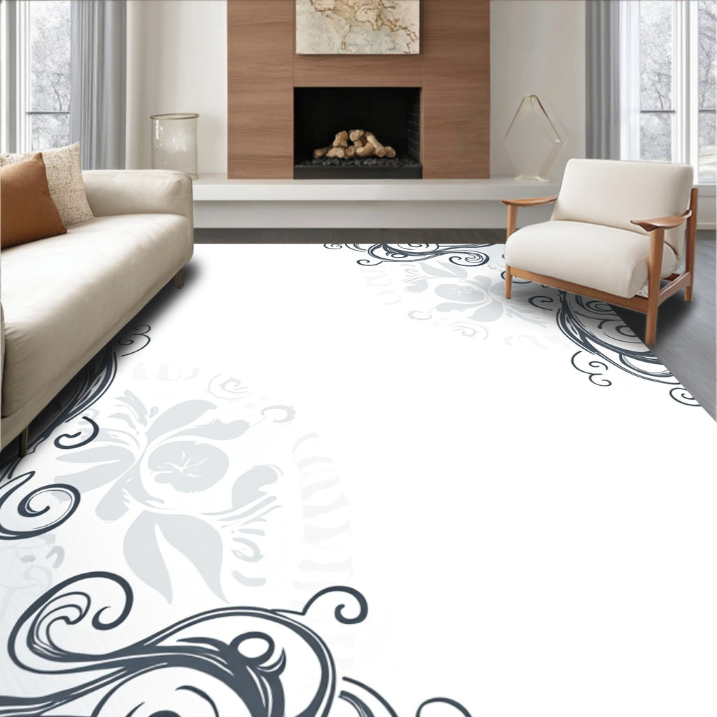 Elegant Swirls Floral Pattern Rug