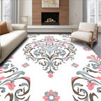 Pink Blue Floral Damask Pattern Rug