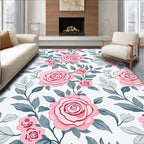 Elegant Pink Rose Floral Pattern Rug