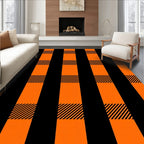 Bold Orange Black Plaid Design Rug
