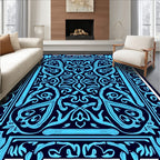 Abstract Blue Ornamental Pattern Design Rug