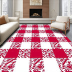 Red White Abstract Checkered Pattern Rug