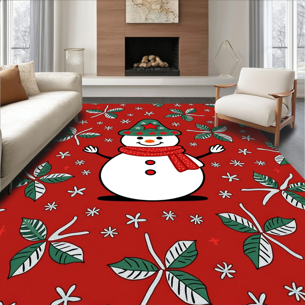 Festive Snowman Leaf Holiday Pattern Rug