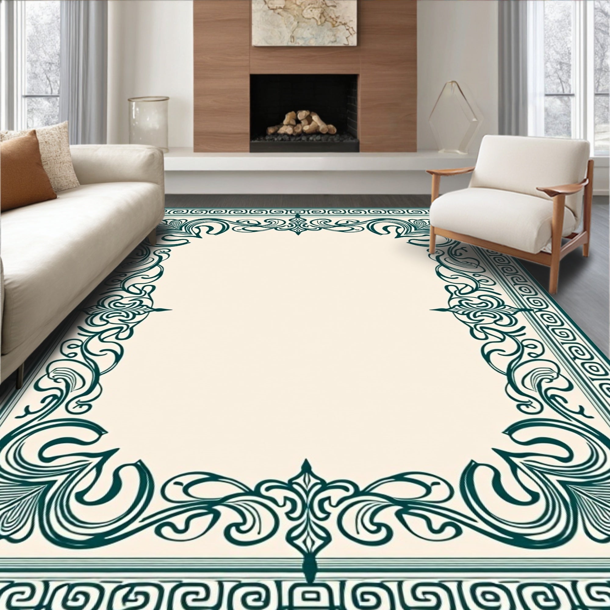 Elegant Flourish Border Design Rug