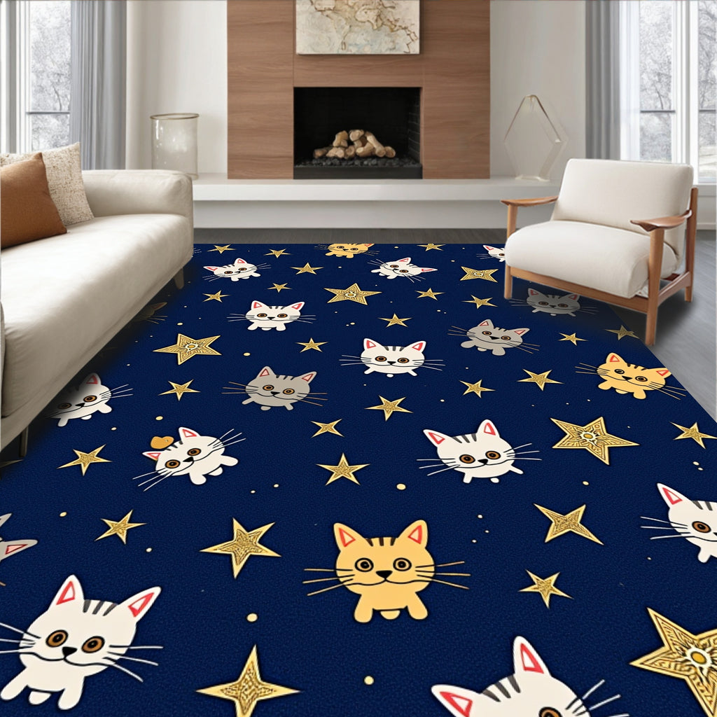 Cute Cat And Star Pattern Rug