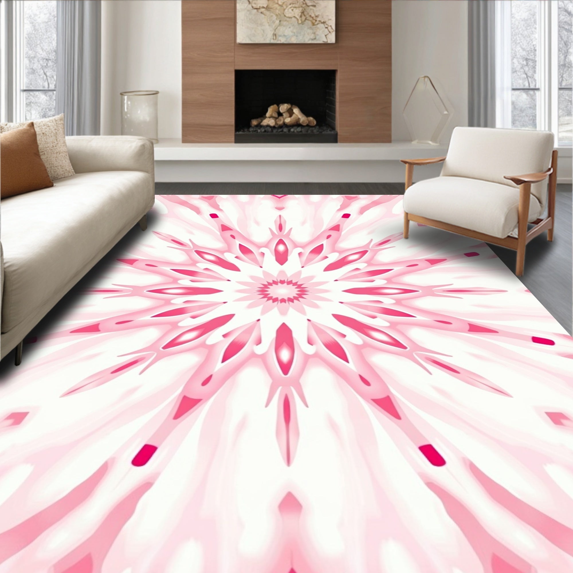 Pink Floral Mandala Pattern Rug