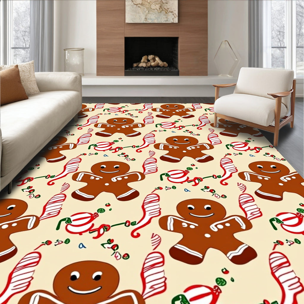 Whimsical Gingerbread Man Holiday Pattern Rug