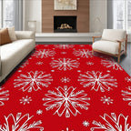 Red White Snowflake Pattern Rug