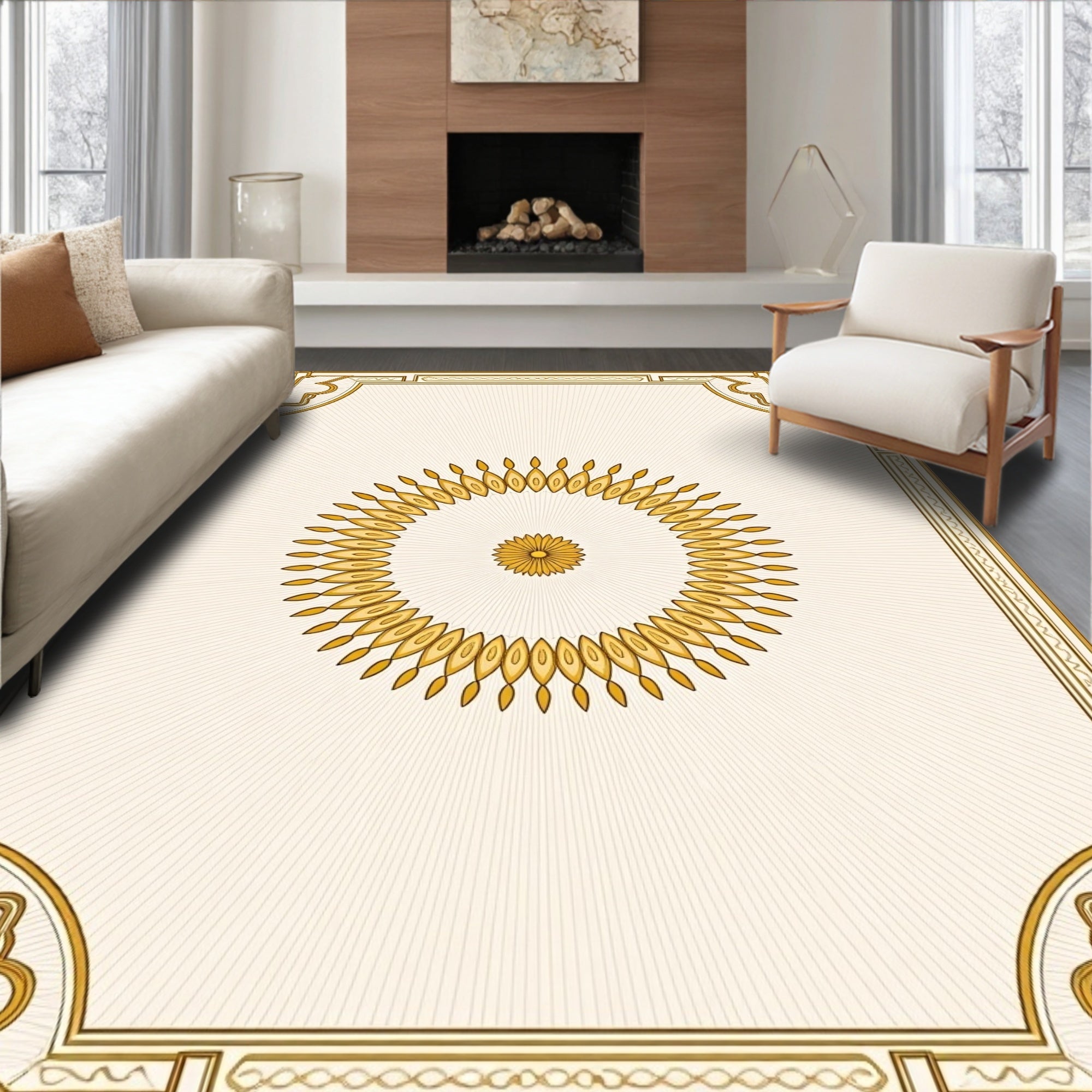 Golden Sunburst Circular Classic Design Rug