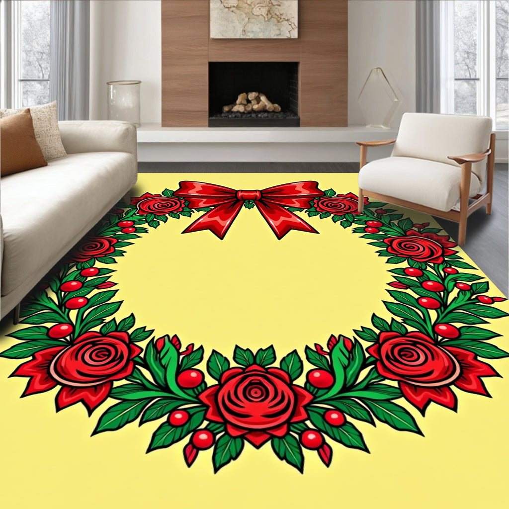 Floral Wreath With Red Bow Rug