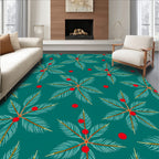 Green Teal Palm Leaf Red Berry Rug