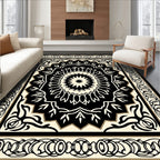 Intricate Black White Mandala Pattern Rug