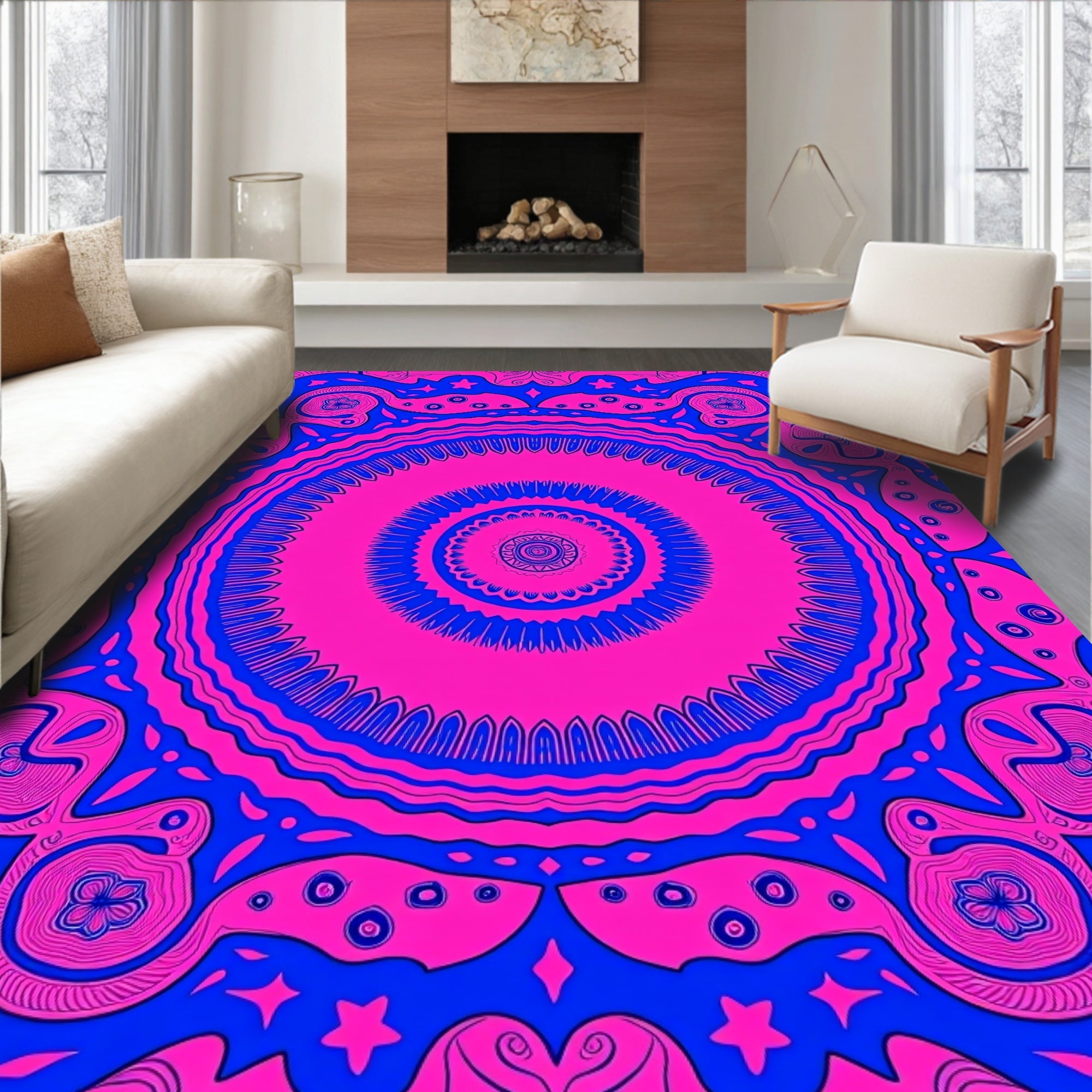 Vibrant Pink Electric Blue Medallion Rug