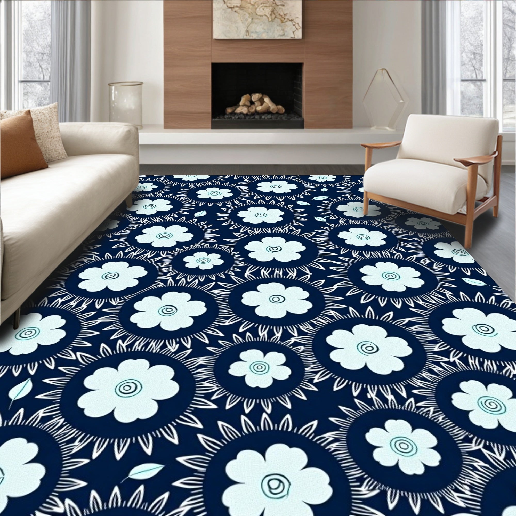 Whimsical Floral Sunburst Pattern Rug