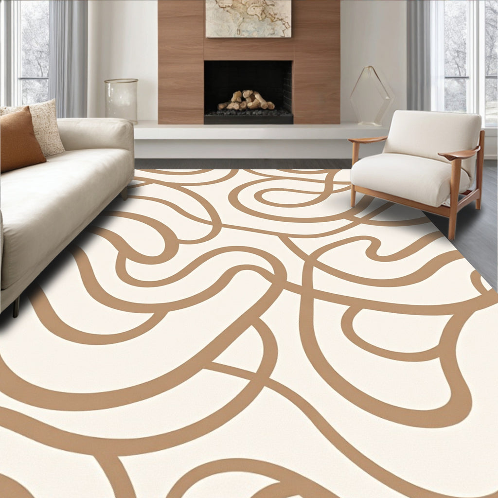 Abstract Beige Wavy Pattern Rug